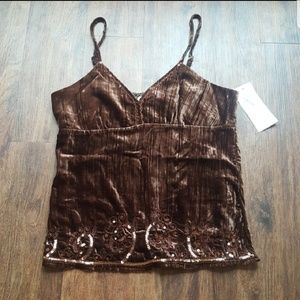 NWT Embelished Velvet Cami Brown
